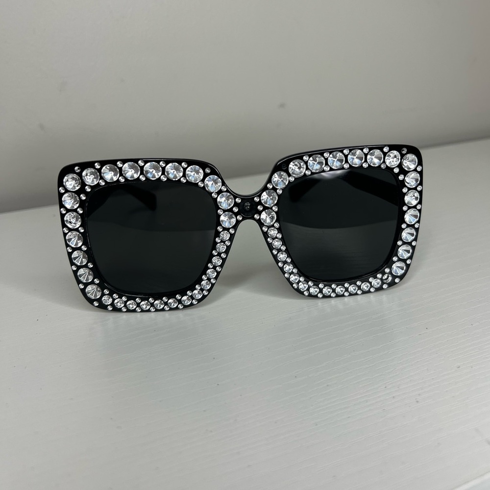 Black Crystal-Embellished Sunglasses. Elton John style! Festival fun. - Picture 3 of 6